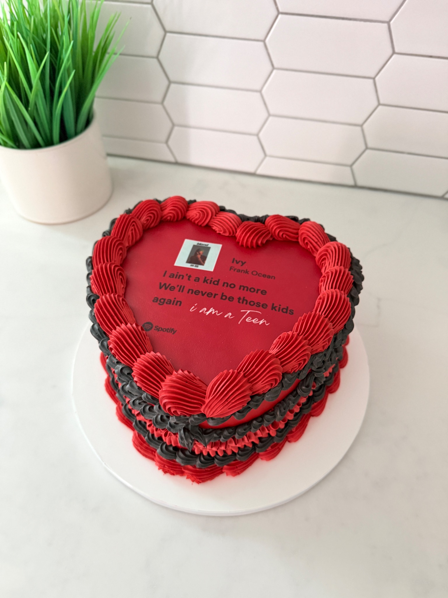 Spotify inspired red heart cake